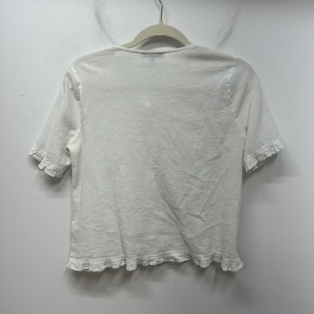 Madewell White Cotton Gauze Pintuck Ladder Lace Ruffle Hem Blouse AF666 XS - Picture 5 of 8